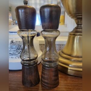 Wood and Smoky Glass Salt and Pepper Shakers